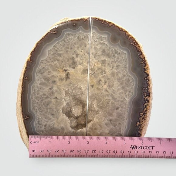 XL Crystal Bookends w/ Geode Center, Large Stone Bookends, Authentic Agate (FL) - Picture 13 of 15